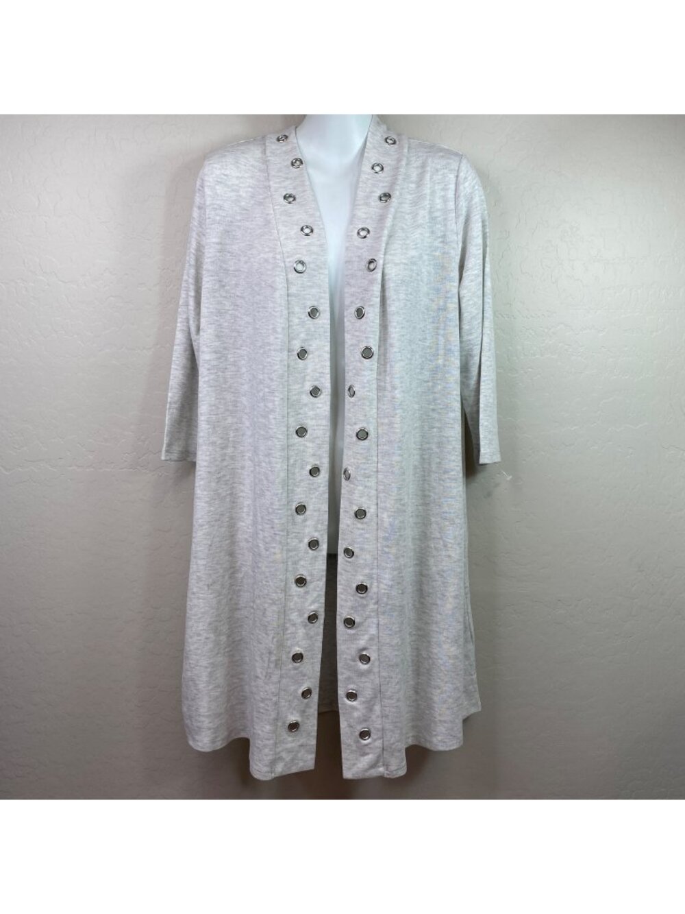 Belldini Womens Cardigan Silver Open-Front Grommet Detail Size Medium